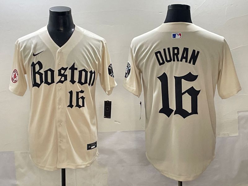 Men 2025 Boston Red Sox #16 Duran Cream Five generations Joint Name Nike MLB Jersey style 11->boston red sox->MLB Jersey